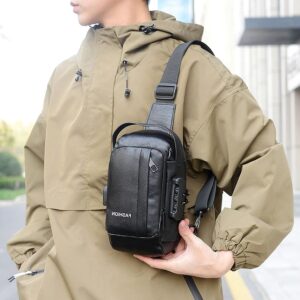 New PU Texture Men’s Breast Anti-theft Combination Lock Shoulder Large Capacity Business Commuter Portable Messenger Bag