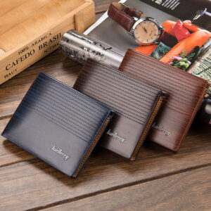 Men’s Bifold Wallet, Embossed Striped Faux Leather Purse, Horizontal Multi Card Slots Casual Billfold For Men