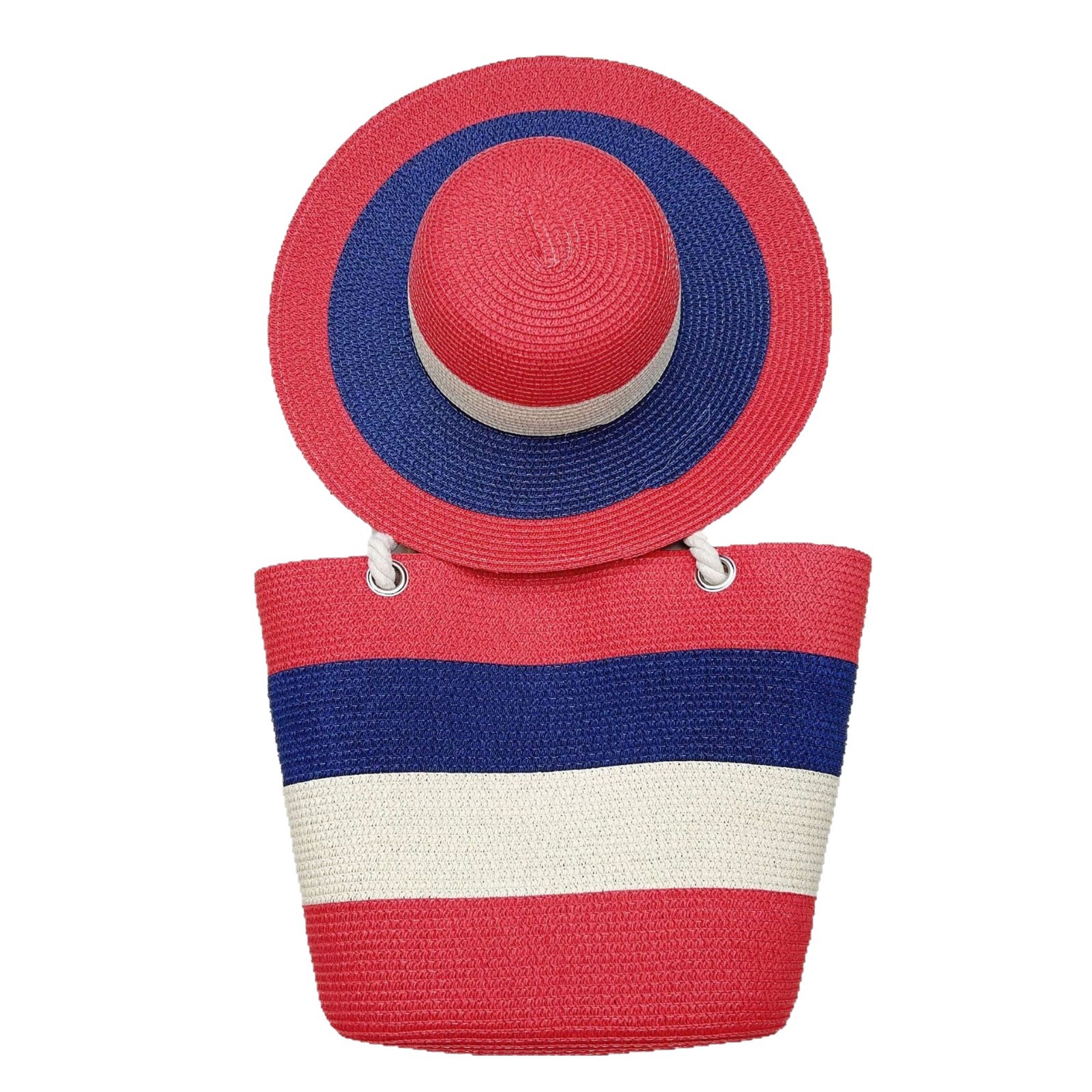 Summer Women's Colorful Patchwork Beach Bag Straw Hat Fashion In Stok - Image 5