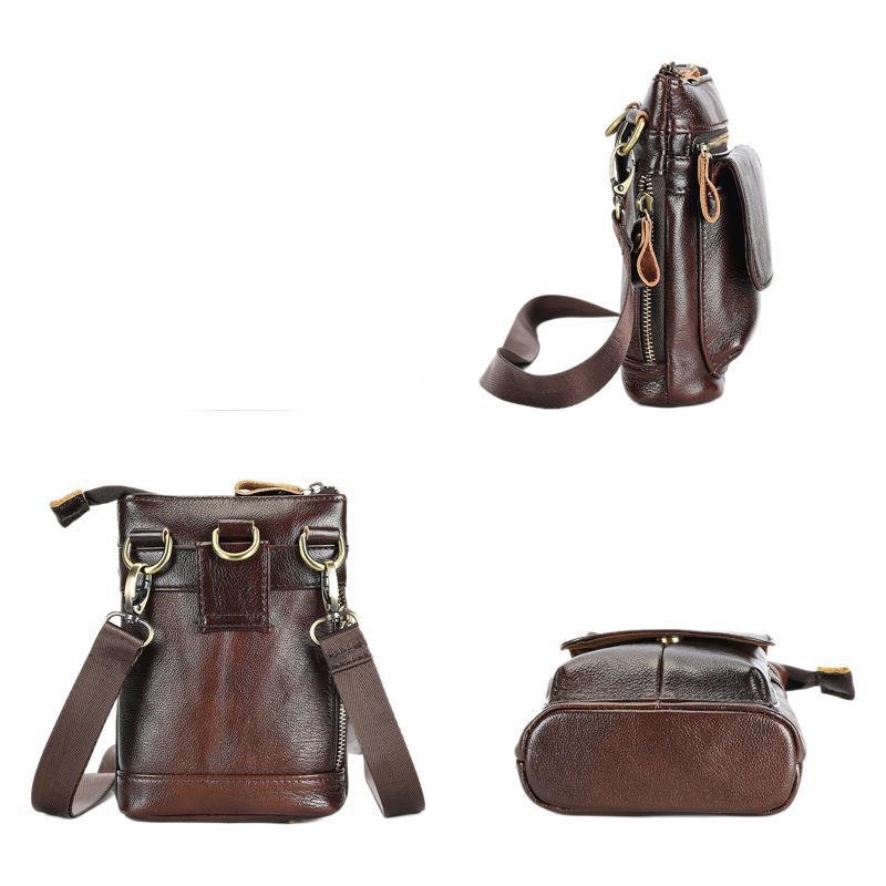 Marant Genuine Leather High End Mini Cowhide Men's One Shoulder Small Hanging Messenger Bag - Image 6