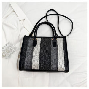 Large Capacity Handheld Tote For Women 2026 New European And American Trendy Canvas Color-Block Striped Single Shoulder