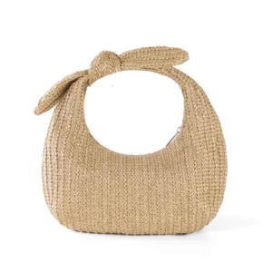 Summer New Vacation Style Bowknot Straw Handbag Crescent Clutch Women’s Bag