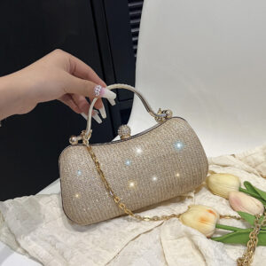Banquet Bag For Women, Chain Shoulder Metal Handbag, Diamond-Studded Fashion Ins Evening Dress Bag, Light