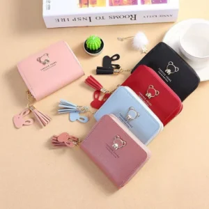 Free Shipping Designer New Women’s Wallet Short Cartoon Cute Bear Tassel Student Coin Purse Zipper Bag