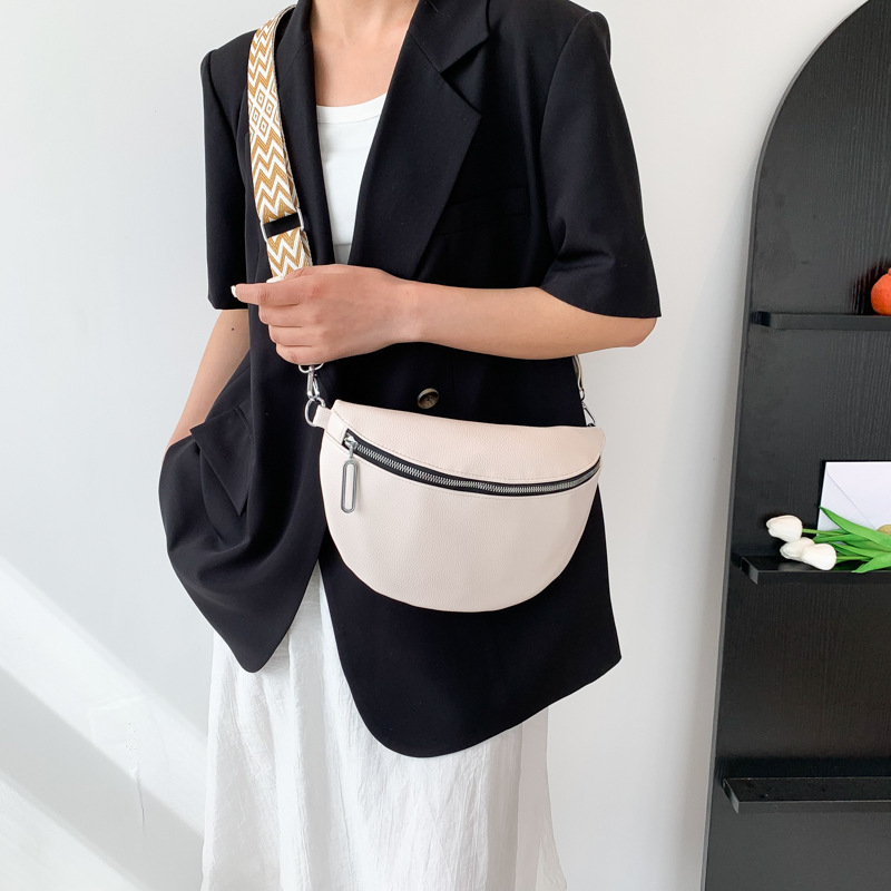Women's Large Waist Elegant Belt Crossbody Bag, Beige Mini Handbag Chest Bag For Travel - Image 3