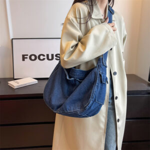 Leisure new washed denim crossbody women’s artistic large capacity shoulder bag, fashionable student