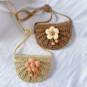 Handwoven Paper Rope Fringe Bag – Floral Embroidered Mini Crossbody Purse For Women​​