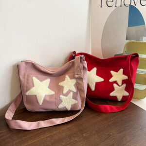 Large-capacity crossbody canvas Japanese Korean style fashion five-pointed star shoulder versatile new trend cloth bag