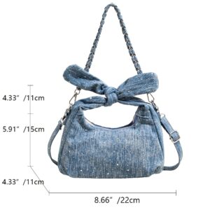 Knotted Denim Hobo Bag Women Braided Chain Crossbody Shoulder Handbag