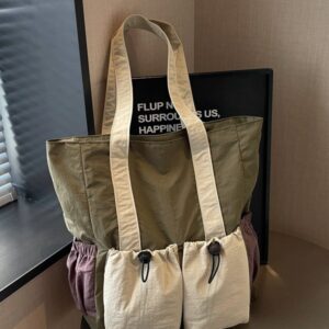 Patchwork Pleated Large-Capacity Fabric Handbag Tote 2026 New Fashionable Lightweight Commuting Shoulder Bag