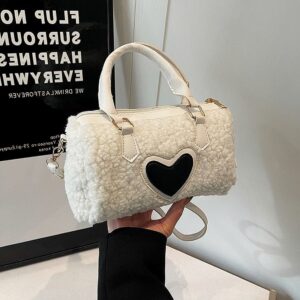 Fluffy Shoulder Cute Crossbody Fashionable Tote For Daily Use Soft Faux Lamb Wool Square Bag With Zipper Closure Elegant