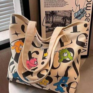 Large Capacity Canvas For Women, Summer New Fashion Single Shoulder Commuter Tote Bag, Cartoon Handbag, Mommy Bag