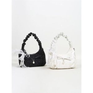 Korean-style Sweet Bowknot Polka Dot Shoulder Crossbody Bag For Women, Cute Handbag With Pleated Design, Exquisite And