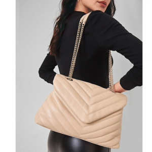 Cross border commuter soft single shoulder crossbody handb women’s metal embroidery V shaped versatile chain diamond