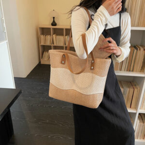 Summer Color-Block Fashion Straw Beach 2026 New Large Capacity Travel Tote Personalized Shoulder Bag For Women