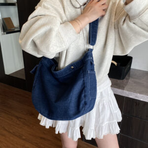 New Vintage Ins-style Washed Denim For Women, Artistic Large-capacity Shoulder And Crossbody Bag, Fashionable Trendy