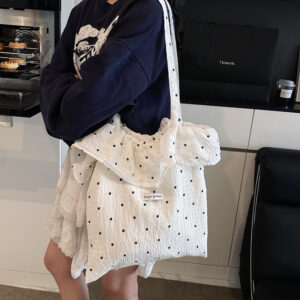 2026 Spring Summer New Korean Polka Dot Fabric Shoulder Fairy Style Ruffle Handbag Women Vacation Chiffon Bag