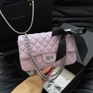 2026 Spring/Summer New Candy Color Pink Diamond Pattern Chain With Lock Clasp Small Square Shoulder Crossbody Bag