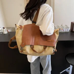 Trendy Splicing Womens Tote Large Capacity Canvas Messenger Vintage University Bag Woman Daily Travel Ladys Handbag