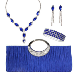 Women’s Jewelry – Elegant Rhinestone Necklace, Earrings & Bracelet For Evening Parties, Geometric Design, Red/Black/Blue