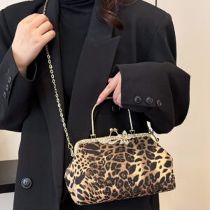 Street Fashion Leopard Print Metal Chain High-End Shell Evening Bag Elegant Girl Single Shoulder Crossbody Handbag