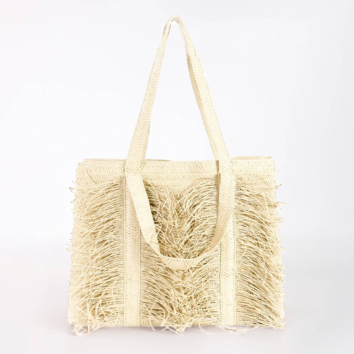 Raffia Tote With Fringe - Handwoven Straw Beach Bag For Women (2026 Summer Collection) - Image 4