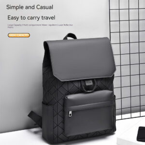 Trendy Casual Geometric Diamond Grid Men’s Backpack, Fashionable And Versatile Instagram Large Capacity High-end