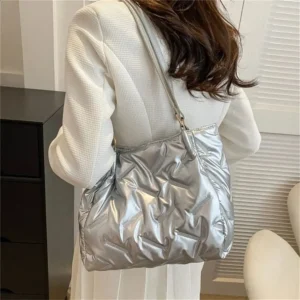 Large Capacity Shoulder Fashionable Girls Underwear Bag Fluffy Solid Color Winter Cotton Pad Bedding Handbag 241204