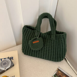 Korean Style Woven Solid Color, Handmade Crochet Cute Wool Tote Bag, Perfect For Outfits, Cartoon Handbag.