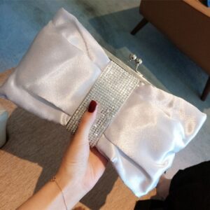 European And American 2026 New Trendy Rhinestone Bow Shiny PU Silver Evening Clutch Bag, Dress Crossbody For Women,