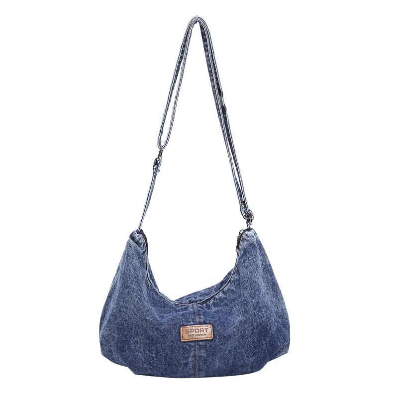 Women's New Shoulder Simple Ladies Denim Dumpling College Student Fashion Canvas Bag - Image 9