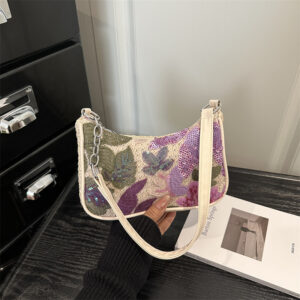 2026 Chinese Style Sequins Floral Embroidered Women Underarm Bag Large Capacity Trendy Personalized Shoulder Handbag