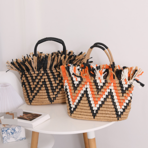 Retro Straw Loose Edge Hand Held Colorblock Woven Seaside Holiday Beach Women’s Bag