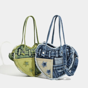 High End Large Capacity Underarm Niche Design Love Washed Denim Shoulder Crossbody Women’s Bag