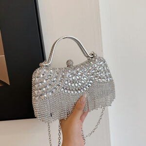 2026 New Cross-Border European And American Style Rhinestone With Tassel, Fashionable Socialite Evening Shoulder Bag