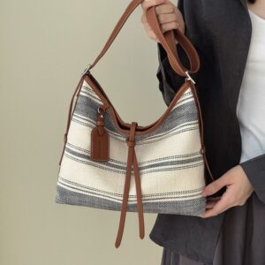 Unique Design Striped Canvas Large For Women, 2026 Summer New French Style Shoulder Underarm Bag, Crossbody Tote Bag