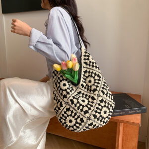 Handwoven Felt Macrame Shoulder Bag – Bohemian Style Large Capacity Crossbody Purse, Lightweight & Versatile For Women