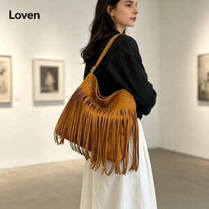 Large‑Capacity Fringe Shoulder Bag, Retro Suede Crossbody Hobo Bag For Women, Casual Bohemian Tote Handbag With