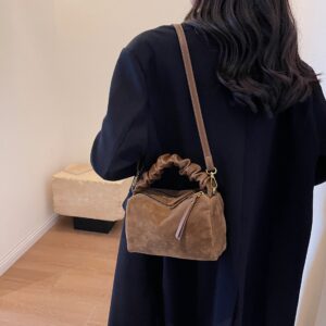 High-end Suede Small Square Autumn Winter Retro Fashion Versatile Pillow Bag, Trendy Commuter Shoulder And Crossbody Bag