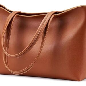 Women’s Simple Handbags, PU Leather Tote Shopper Bag For Work, School, Shopping With Zip And Inner Pocket