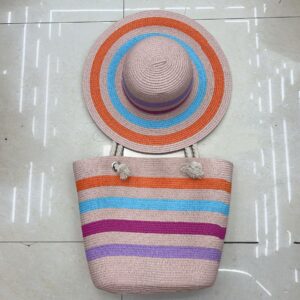 Summer Women’s Colorful Patchwork Beach Bag Straw Hat Fashion In Stok