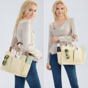 Large Canvas Tote For Women, With Pockets, Laptop Shoulder Bag