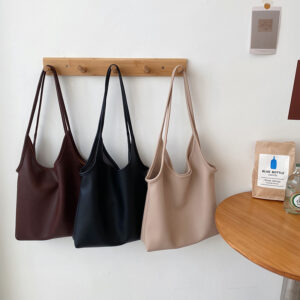 Bags Tote Women’s Capacity Simple Shoulder New Style Solid Color Lightweight Soft Leather Mother A Child Large Bag
