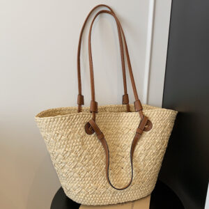 Spring Summer New Fashion Beach Vacation Style Straw Basket Casual Niche Simple Large Capacity Shoulder Bag For Women