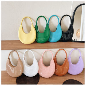 New Fashion Crescent Handle PVC One Shoulder Handbag Ladies Simple Patent Leather Bag