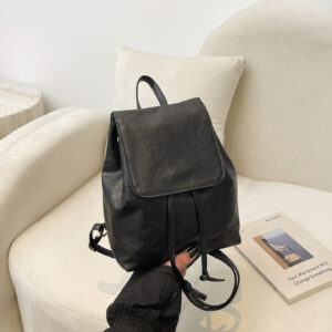 Cartoon Face Drawstring Backpack Women Soft‑Leather Multi‑Purpose Crossbody Shoulder Purse