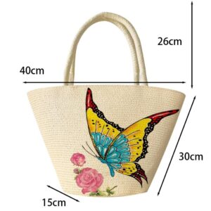 Handmade Women’s Tote With Butterfly Print Travel And Vacation Beach Woven Bag