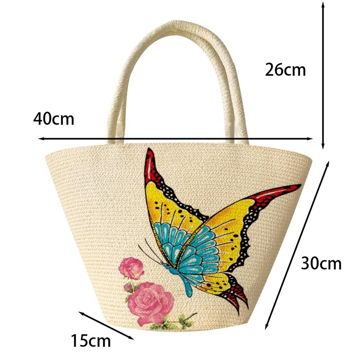 Handmade Women's Tote With Butterfly Print Travel And Vacation Beach Woven Bag - Image 2