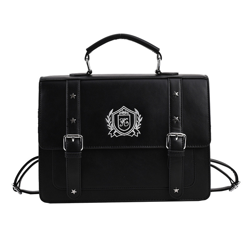 Retro Handbag Backpack College Style Uniform PU Large Capacity Single Shoulder Crossbody Square Bag for Women - Image 10