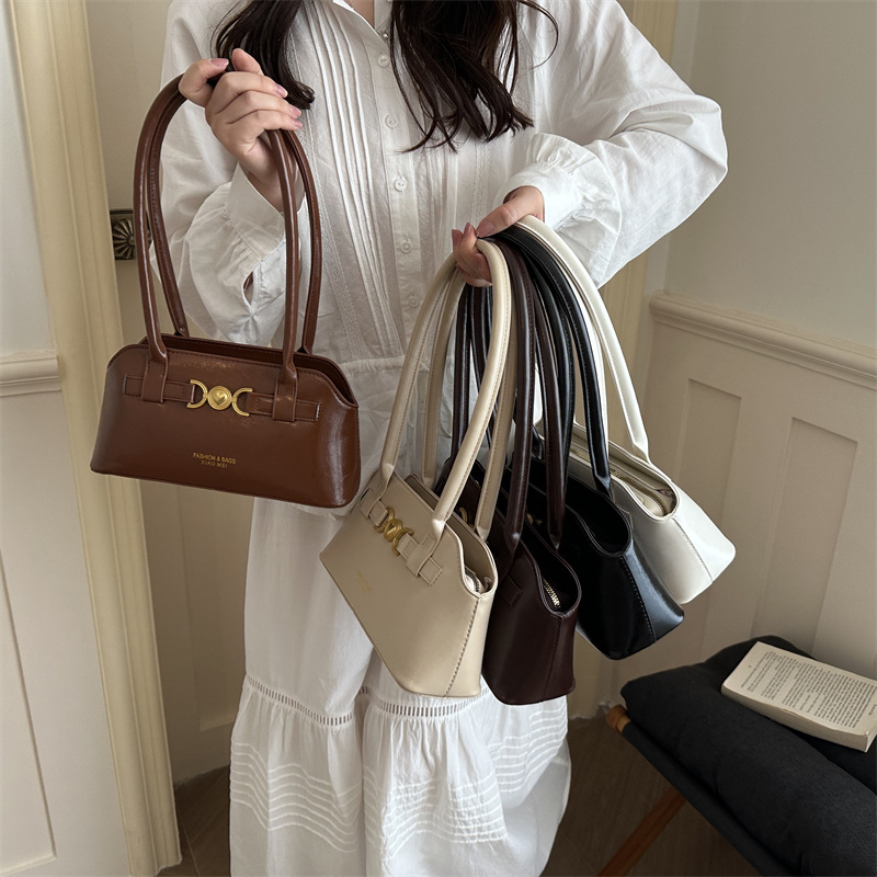 Moon‑Buckle Baguette Bag Women Solid‑Color Underarm Shoulder Purse - Image 5